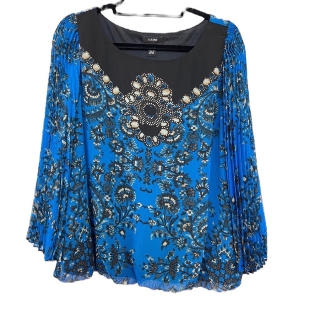 Alfani COBALT BLUE BELL PLEATED SLEEVE BLOUSE - SIZE 12